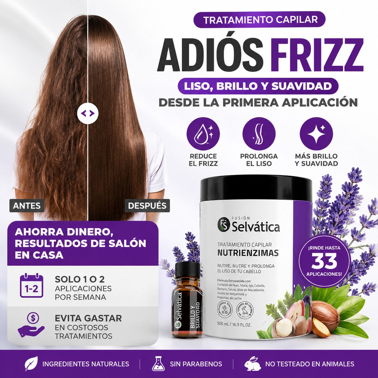 💥TRATAMIENTO ADIOS FRIZZ POR 500 ml✨FUSION SELVATICA💥