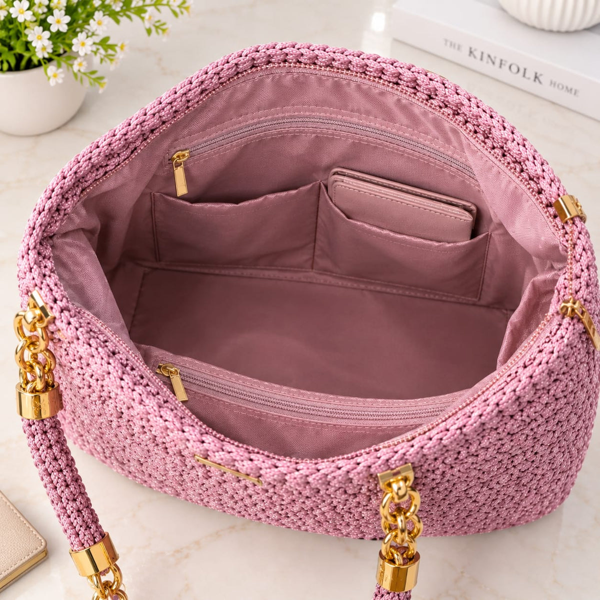 👜BOLSO MACADAMIA TEJIDO, HECHO A MANO ✨ CON CADENA DORADA ELEGANTE, ESPACIOSO Y  LIVIANO😍