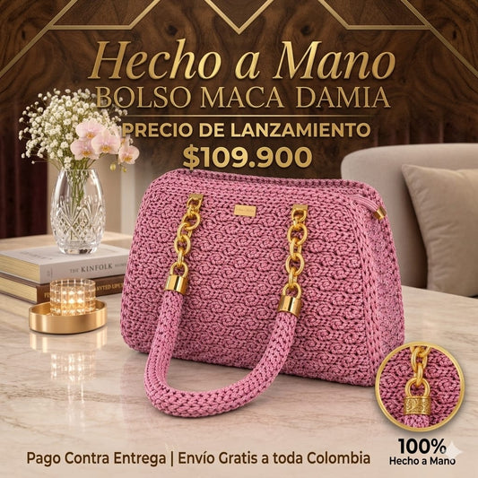 👜BOLSO MACADAMIA TEJIDO, HECHO A MANO ✨ CON CADENA DORADA ELEGANTE, ESPACIOSO Y  LIVIANO😍