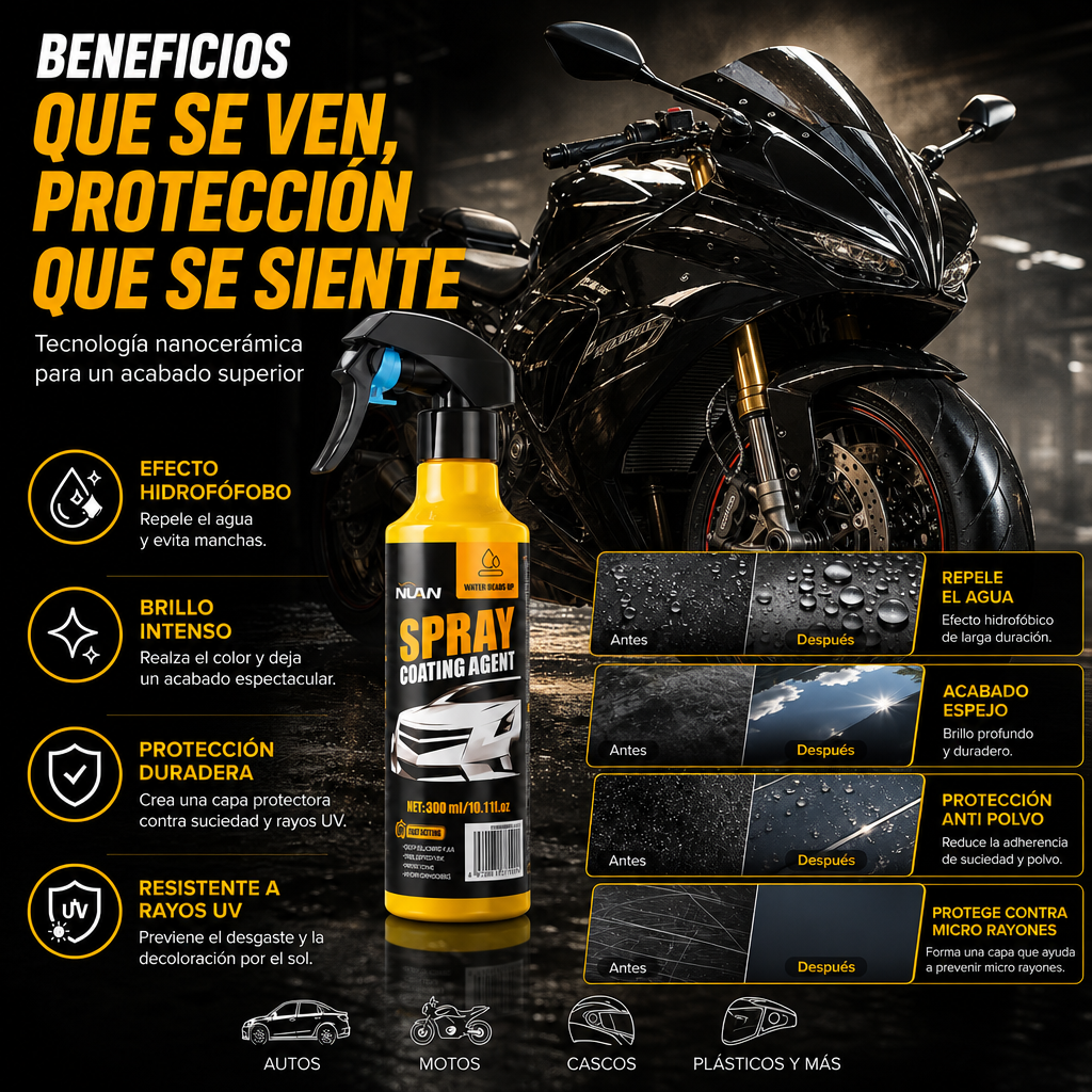 🔥🏍️Spray Cerámico Nanohidrófobo para Autos y Motos🏍️🔥